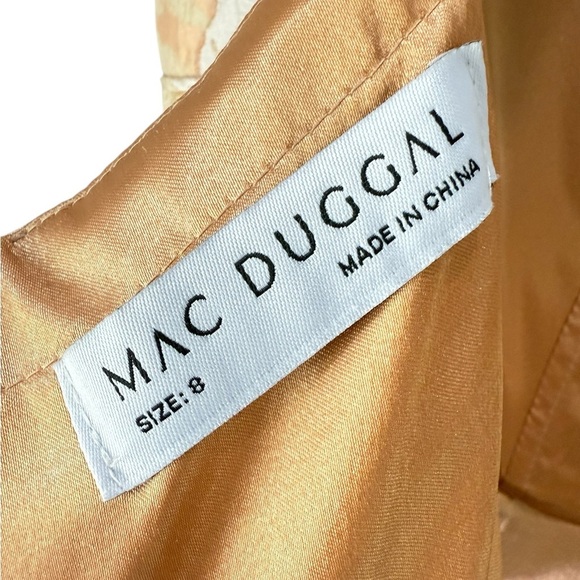 Mac Duggal 68276 Bubble Hem Square Neck Floral Puff Sleeve Hi-Lo Brocade Gown - Picture 10 of 16